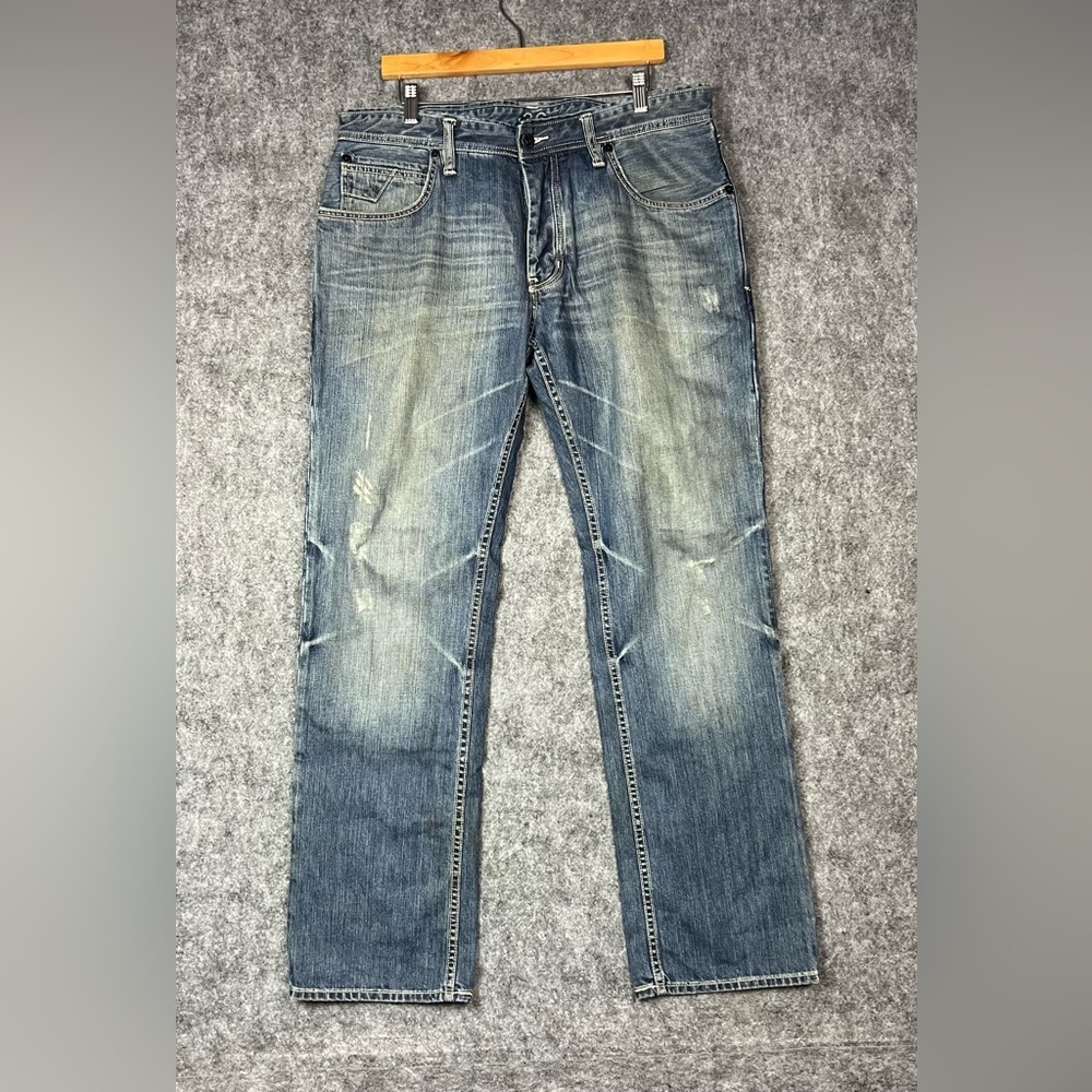 Artful Dodger 1816 Jeans Men’s 36x32 Blue Straight Embroidered Distressed